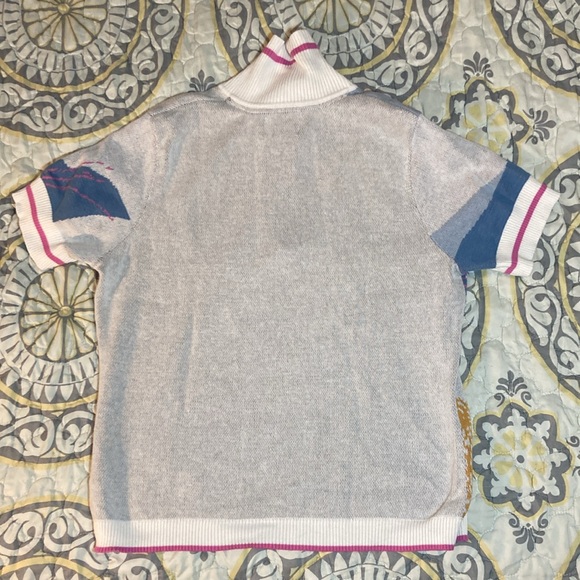 Cynthia Rowley Tropical Sweater Shirt 1/4 Zip Palm Print Short Sleeve Size XL - Picture 8 of 11